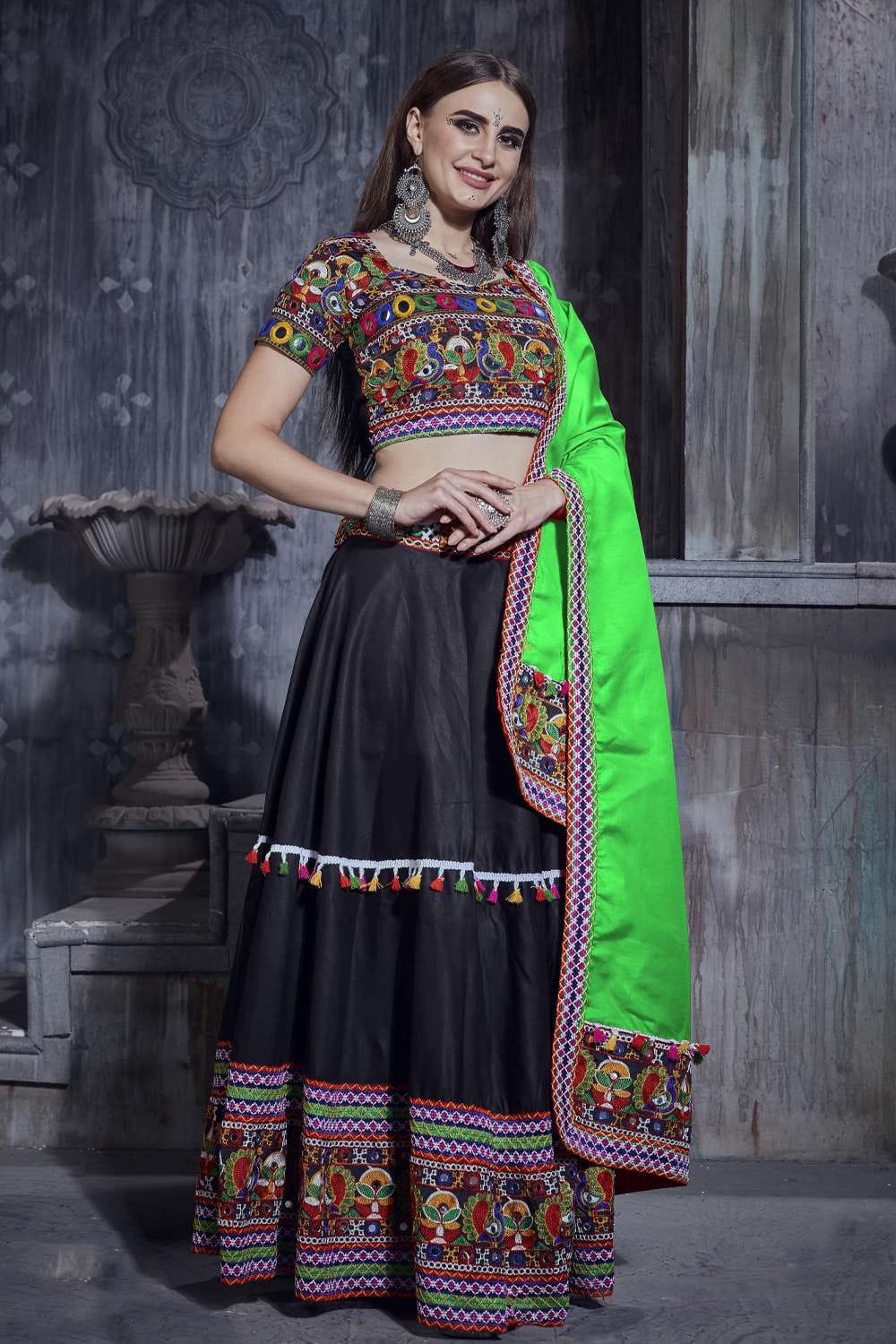 cotton garba dress Pure Cotton Garba Navratri Special Lehenga Choli Blouse Set Free Size / Blue