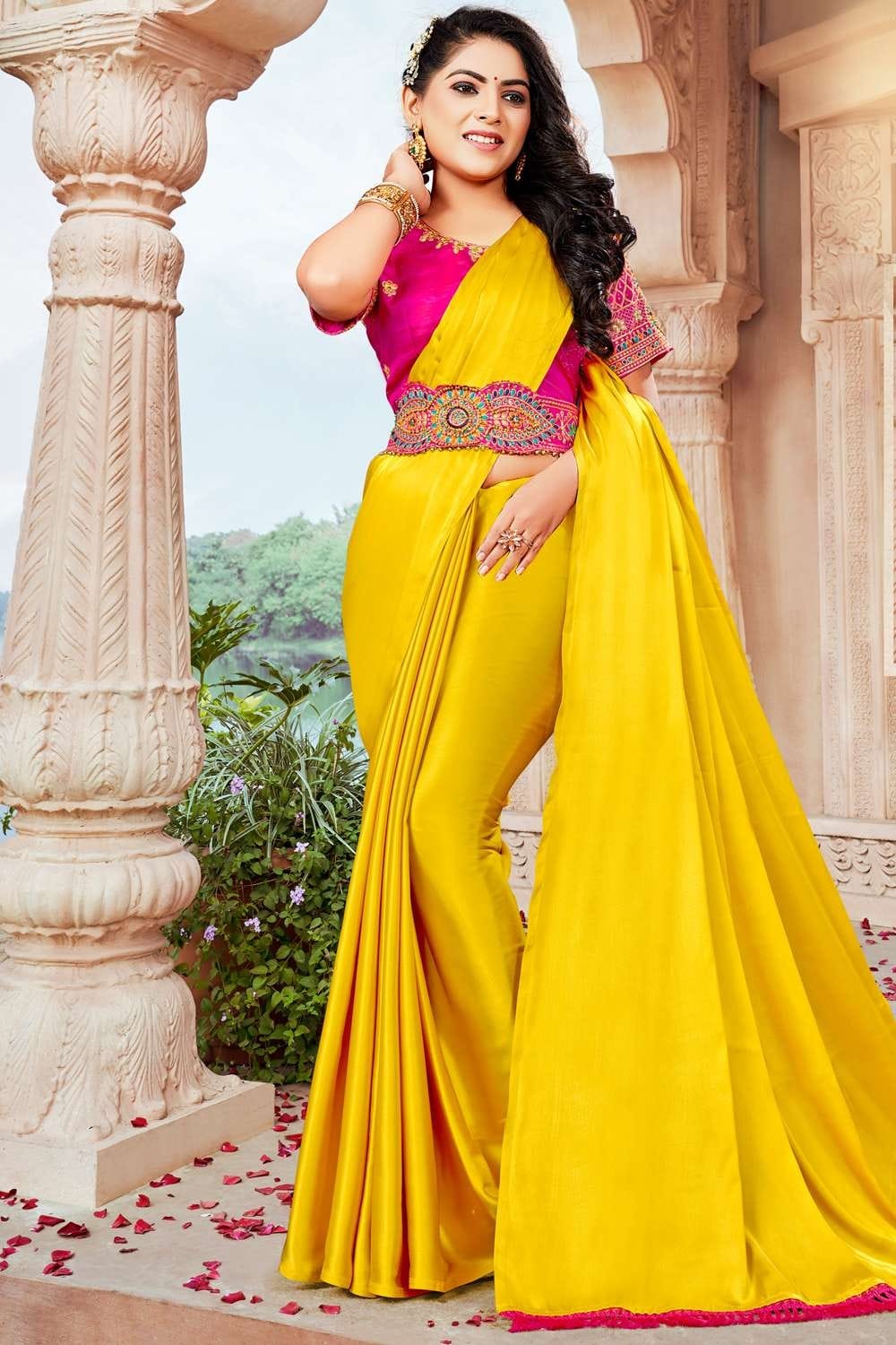 Blouse Designs Saree Belt Golden Colour Yellow Designer Blouse