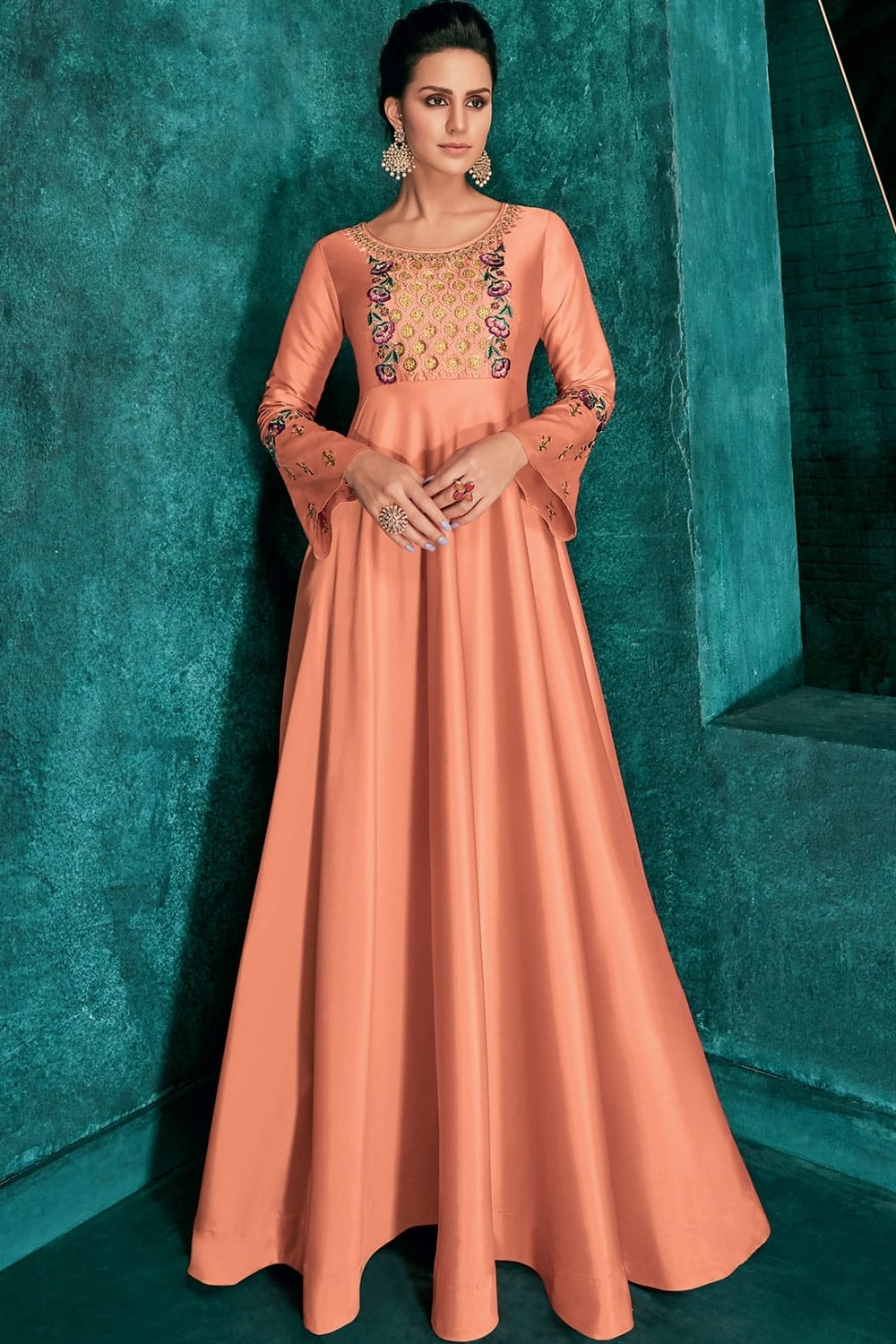 Dark Peach Color Peach Western Dress Dresses For Women Western Wear Peach  Color Dress