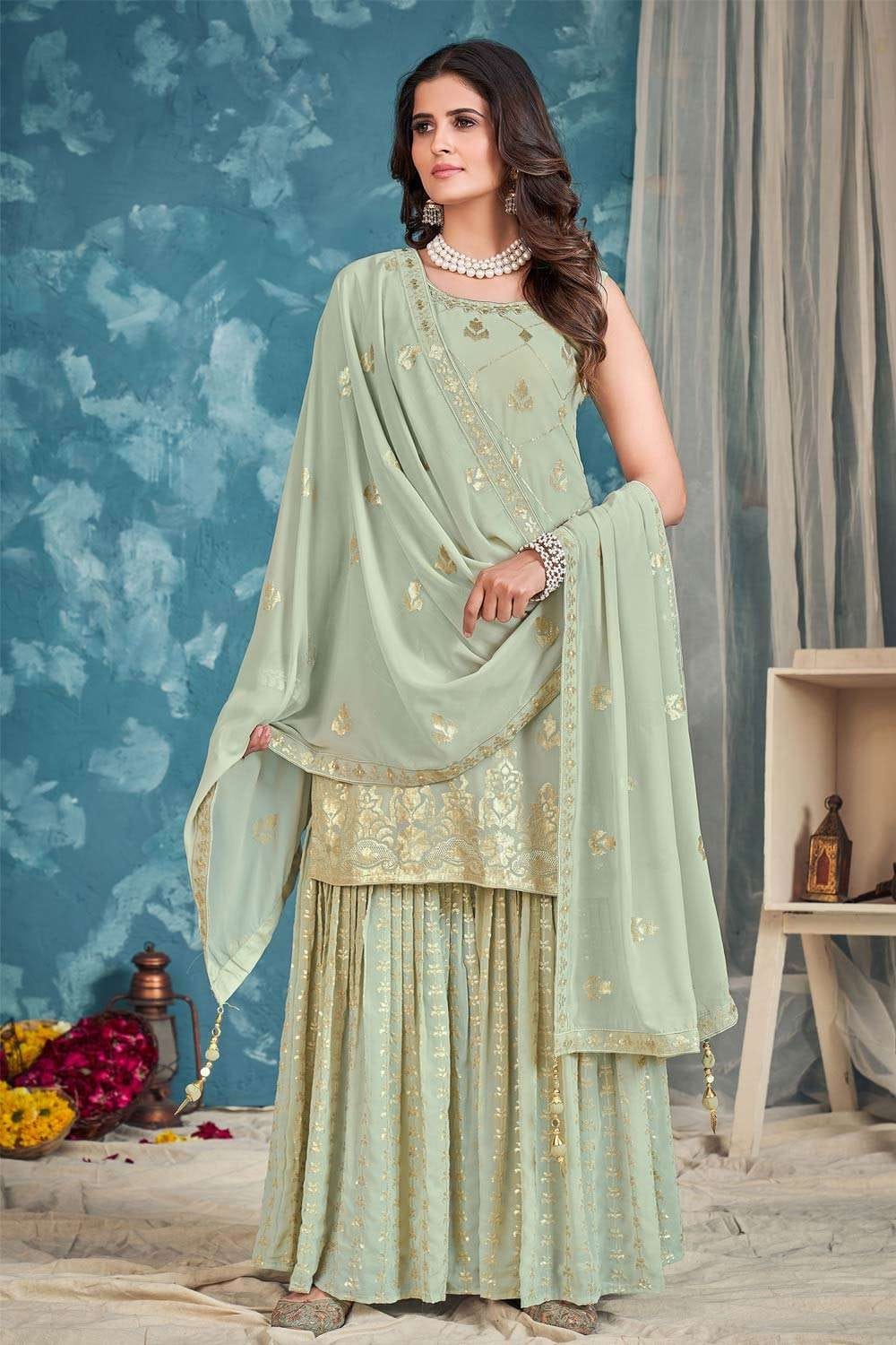 light green sharara dress Light sea blue green sharara suit – Selina Habibti Attire main image 0
