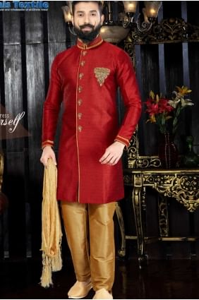 Fascinating Marron Giccha Silk Ethnic Wear Kurta Pajama KUR0107