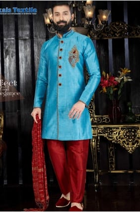 Lovely Sky Blue Art Dupion Ethnic Wear Kurta Kurta Pajama kur0115