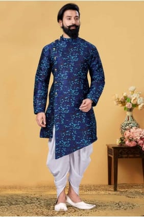 Silk Blue Men Kurta in Plain KURR160