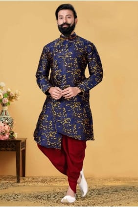 Blue Plain Silk Men Kurta KURR162