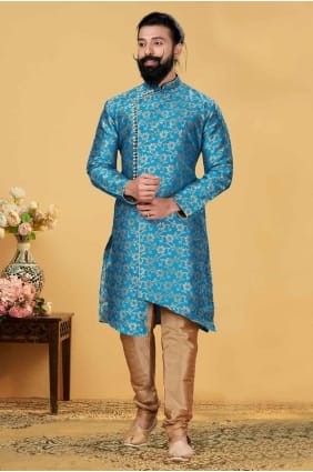Blue Plain Silk Men Kurta KURR166
