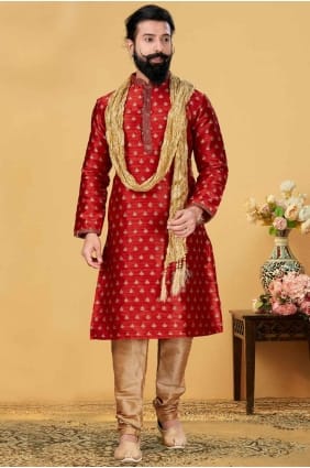 Red Men Kurta in Silk KURR167