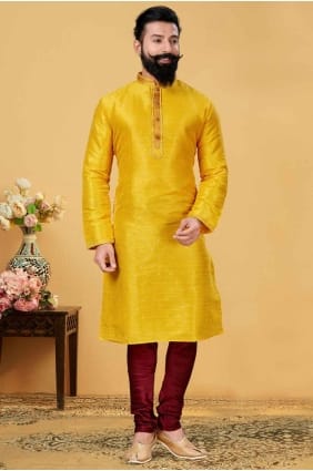 Yellow Silk Men Kurta KURR168