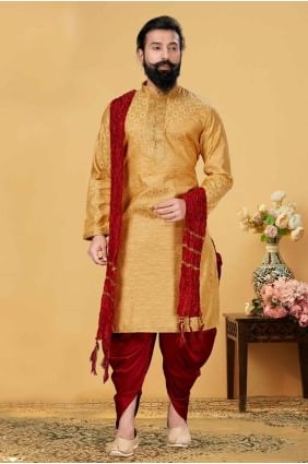 Embroidered Men Kurta in Musterd Jacquard KURR194