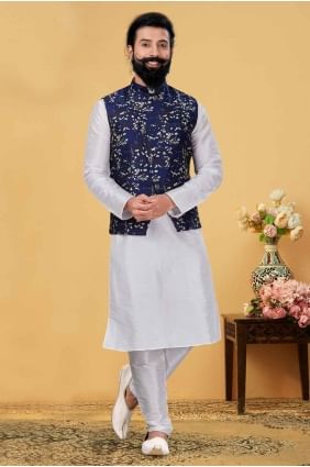 Men Kurta in White Dupion silk with Embroidered KURR199