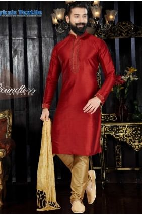 Charming Marron Art Dupion Ethnic Wear Kurta Kurta Pajama kur0123