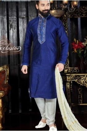 Snazzy Royal Blue Art Dupion Ethnic Wear Kurta Kurta Pajama kur0126