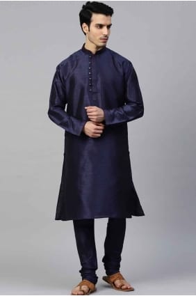 Blue Men Kurta in Plain Silk KURR53