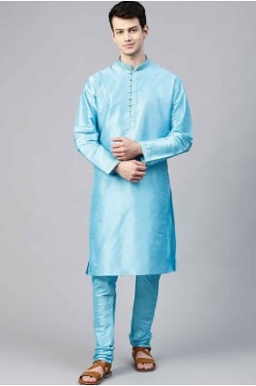 Silk Men Kurta in Sky blue KURR60