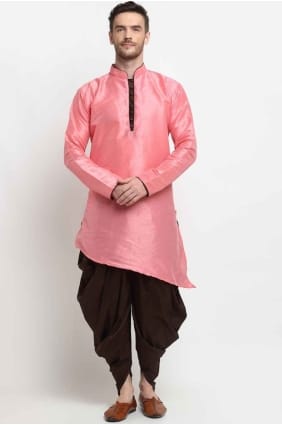Light pink Plain Silk Men Kurta KURR64
