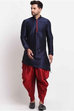 Plain Silk Men Kurta in Blue with Dupatta KURR67