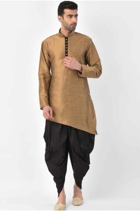 Copper gold Men Kurta in Silk with Plain KURR72