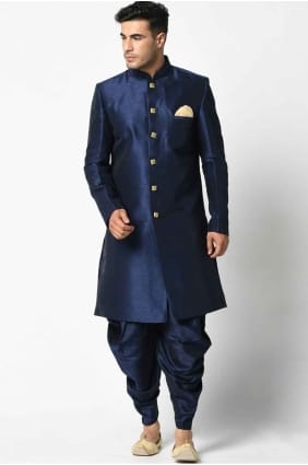 Blue Silk Plain Men Kurta with Dupatta KURR75