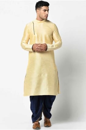 Plain Silk Men Kurta in Cream with Dupatta KURR82