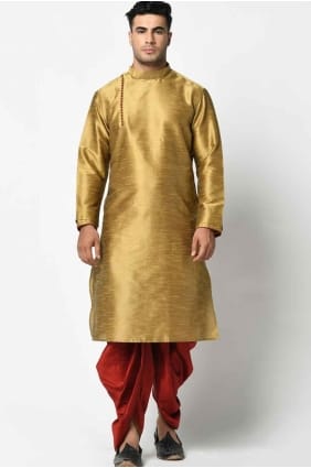 Plain Men Kurta in Golden Silk KURR84