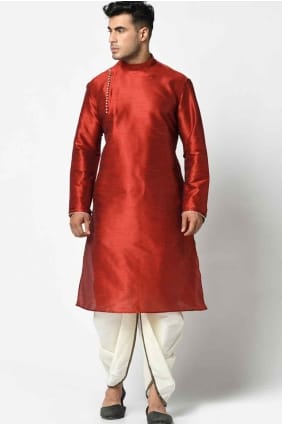 Maroon Men Kurta with Plain Silk KURR86