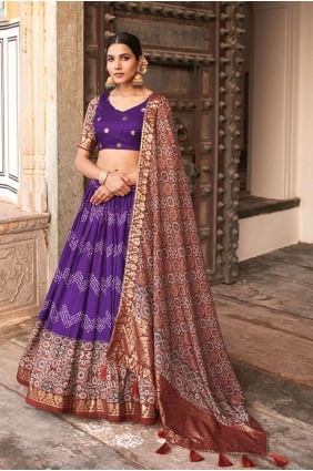 Lehenga Printed Choli in Purple Tussar silk LC7716