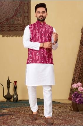 Printed Men Kurta in Dark pink Cotton KURR17