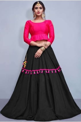 Black Cotton and silk Lehenga Choli LCU0002