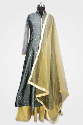 Grey Silk Anarkali Suit UMAS0001