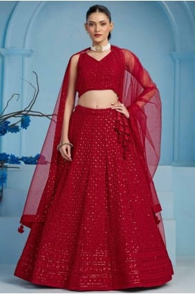 georgette red lehenga choli in embroidered LC8398