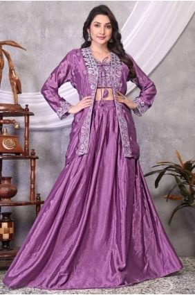 purple embroidered lehenga choli in silk LC8400