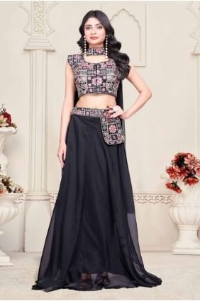 Silk Embroidered Black Lehenga Choli with Dupatta LC8401