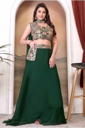 Green Embroidered Lehenga Choli in Silk LC8402