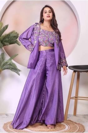 Silk Lehenga Choli in Violet with Embroidered LC8405
