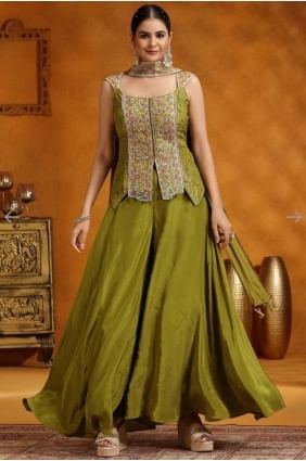 Chinon chiffon Green Lehenga Choli in Embroidered LC8407