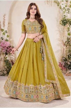 Embroidered Georgette Lehenga Choli in Yellow with Dupatta LC8411