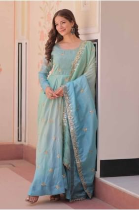 embroidered organza blue salwar kameez with dupatta GW1130
