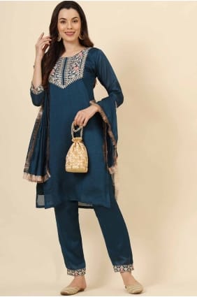 embroidered silk salwar kameez in white with dupatta SK155573