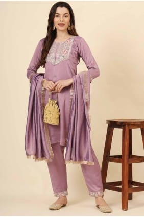 salwar kameez in purple silk with embroidered SK155574