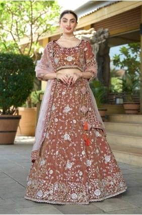 Brown Lehenga Choli in Tissue with Embroidered LC8412