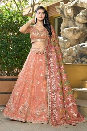 Peach Lehenga Choli with Embroidered Viscose LC8413