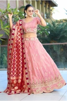 Pink Lehenga Choli with Embroidered Viscose LC8414