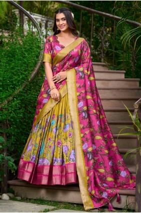 Silk Lehenga Choli with Zari in Yellow LC8417