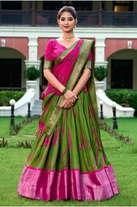 Green Lehenga Choli in Zari Silk LC8420