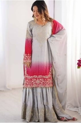 chinon chiffon sequins multicolor salwar kameez with dupatta SK155575