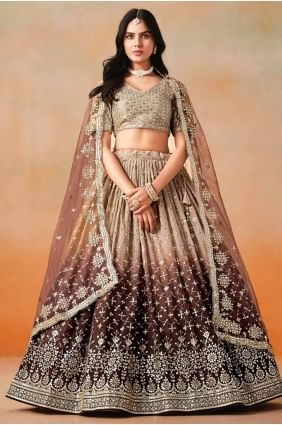 Brown Embroidered Georgette Lehenga Choli LC8424