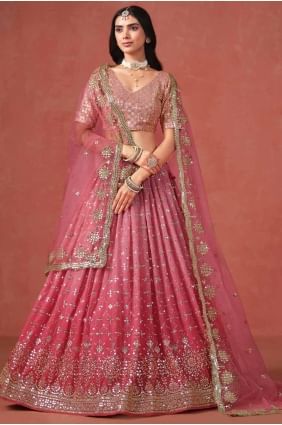 Embroidered Georgette Lehenga Choli in Pink with Dupatta LC8429