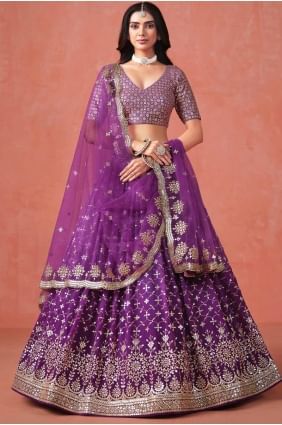 Embroidered Lehenga Choli in Purple Georgette LC8430