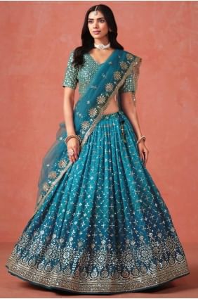 Georgette Lehenga Choli with Embroidered in Blue LC8431