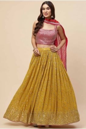 Yellow Lehenga Choli with Embroidered Georgette LC8436
