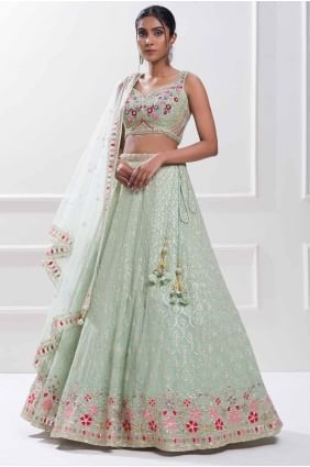 Blue Lehenga Choli in Embroidered Georgette LC8439
